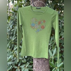 Cashmere - Allen B. by Allen Schwartz -Green  Sweater- with Rhinestone design